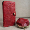 Handmade Embossed Leather Wallet Case, Galaxy S21-S26 Ultra, Card Slots (Book Design)