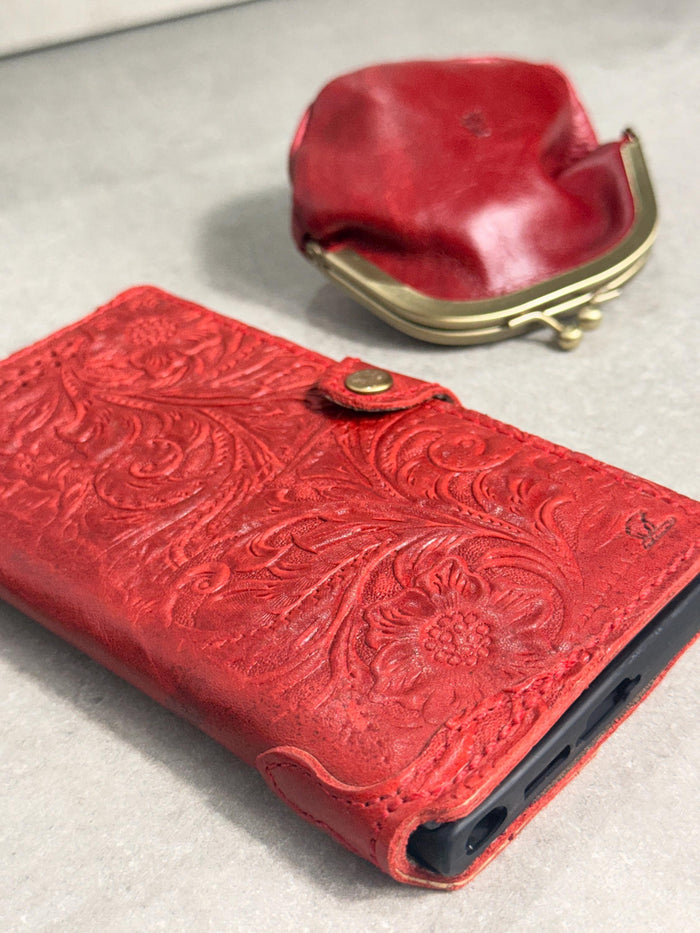 Handmade Embossed Leather Wallet Case, Galaxy S21-S26 Ultra, Card Slots (Book Design)