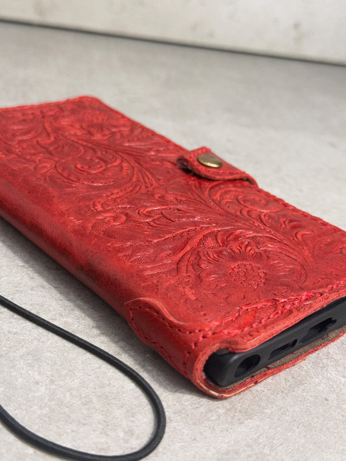Handmade Embossed Leather Wallet Case, Galaxy S21-S26 Ultra, Card Slots (Book Design)