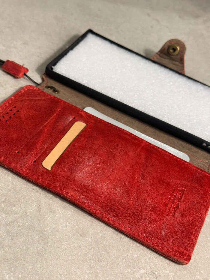 Handmade Embossed Leather Wallet Case, Galaxy S21-S26 Ultra, Card Slots (Book Design)