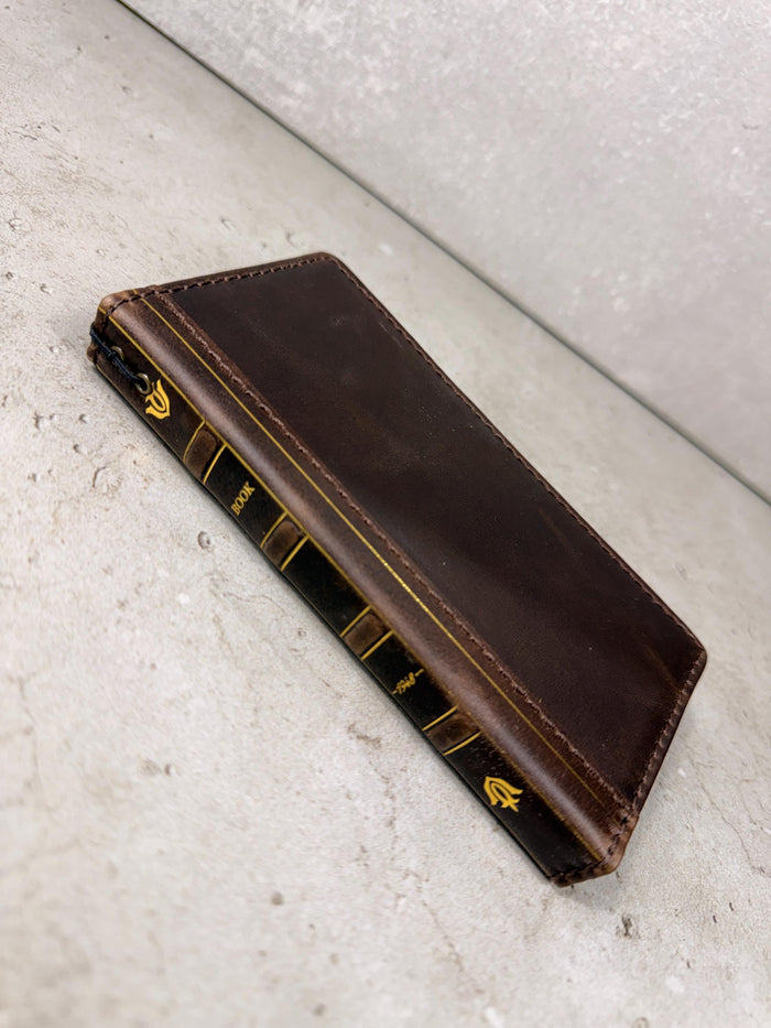 Handmade Full Grain Leather iPhone Case: Vintage Book Style, ID Window, Card Slots
