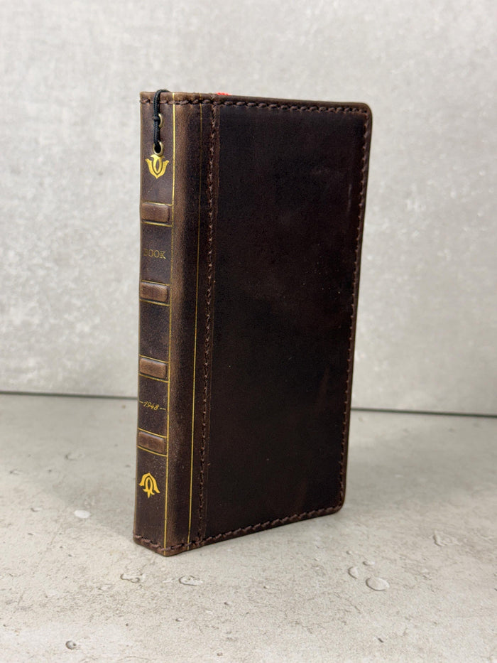 Handmade Full Grain Leather iPhone Case: Vintage Book Style, ID Window, Card Slots