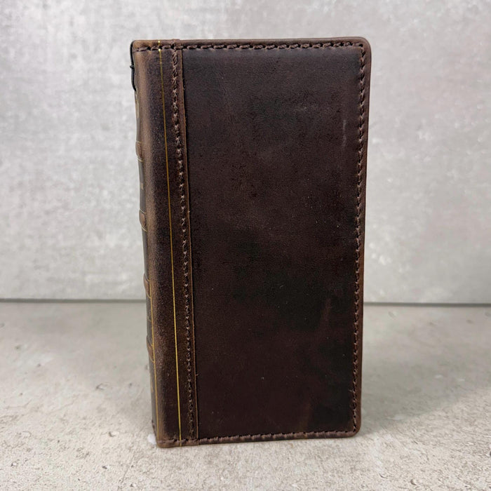 Handmade Full Grain Leather iPhone Case: Vintage Book Style, ID Window, Card Slots