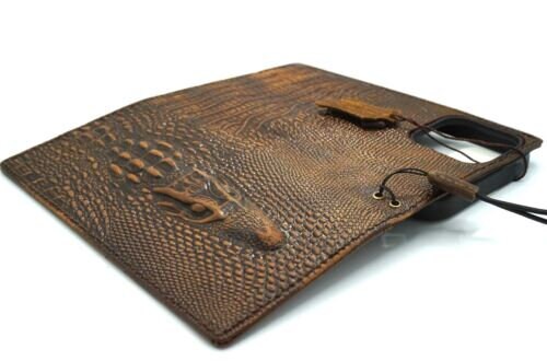 Handmade Genuine Leather Google Pixel Wallet Case: Vintage Crocodile Design