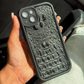 Handmade Genuine Leather iPhone Case: Crocodile Art Stitch