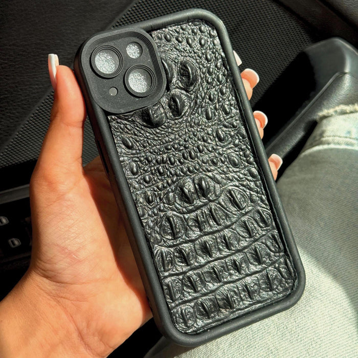 Handmade Genuine Leather iPhone Case: Crocodile Art Stitch