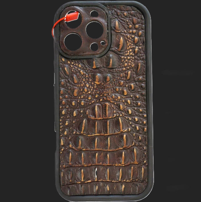 Handmade Genuine Leather iPhone Case: Crocodile Art Stitch