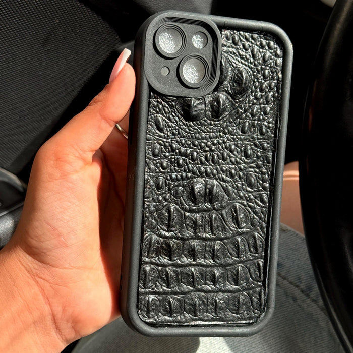 Handmade Genuine Leather iPhone Case: Crocodile Art Stitch
