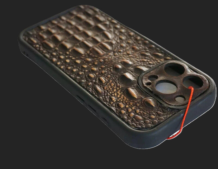 Handmade Genuine Leather iPhone Case: Crocodile Art Stitch