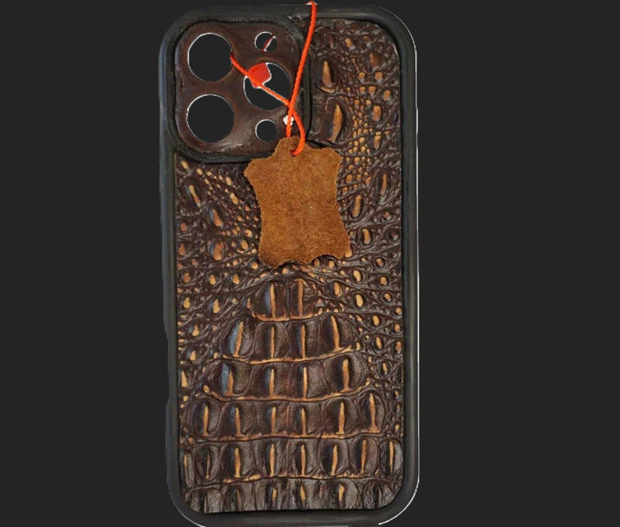 Handmade Genuine Leather iPhone Case: Crocodile Art Stitch