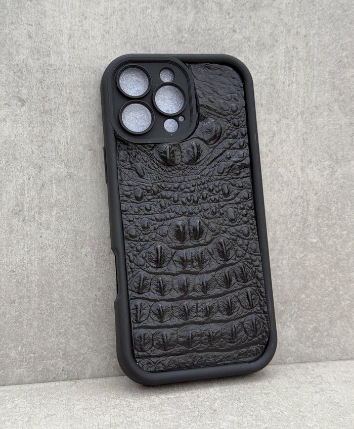 Handmade Genuine Leather iPhone Case: Crocodile Art Stitch