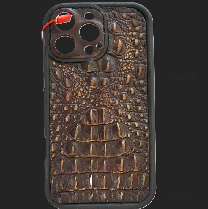 Handmade Genuine Leather iPhone Case: Crocodile Art Stitch