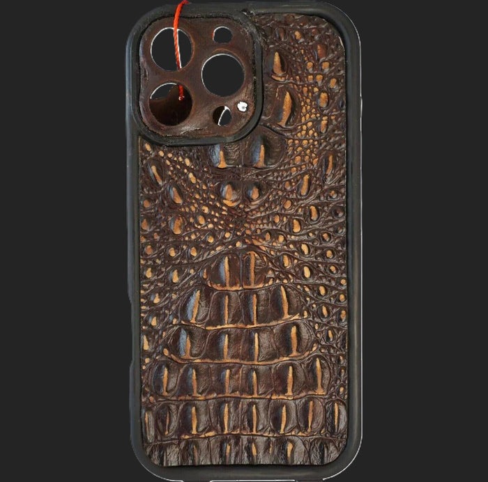 Handmade Genuine Leather iPhone Case: Crocodile Art Stitch