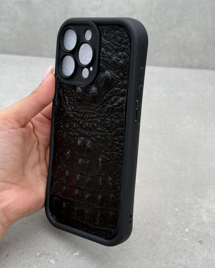 Handmade Genuine Leather iPhone Case: Crocodile Art Stitch