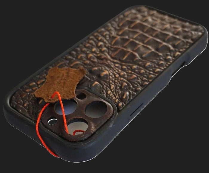 Handmade Genuine Leather iPhone Case: Crocodile Art Stitch