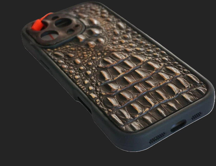 Handmade Genuine Leather iPhone Case: Crocodile Art Stitch