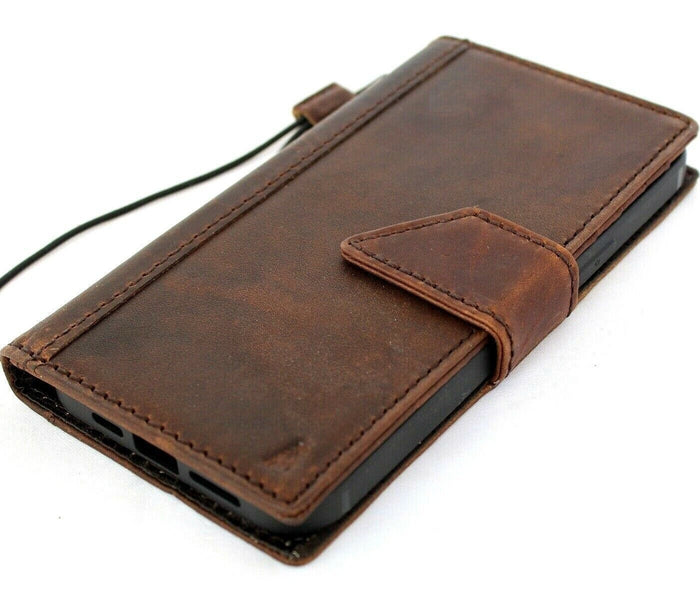 Handmade Genuine Leather iPhone Wallet Case: Vintage Magnetic Bracket