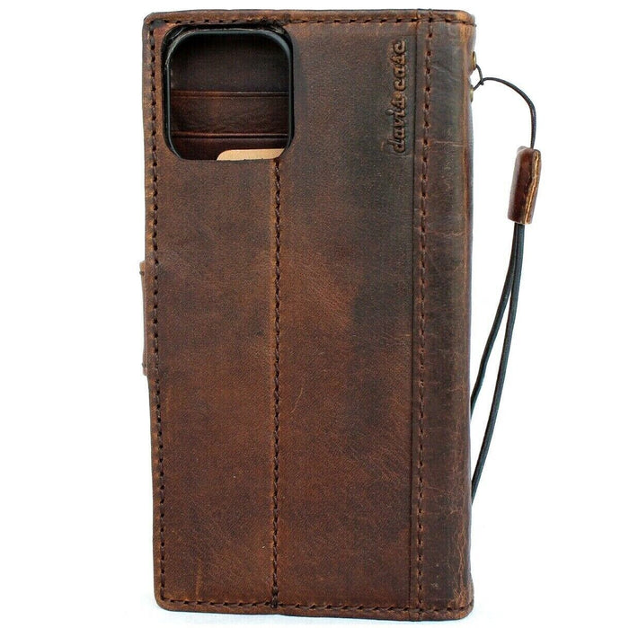 Handmade Genuine Leather iPhone Wallet Case: Vintage Magnetic Bracket