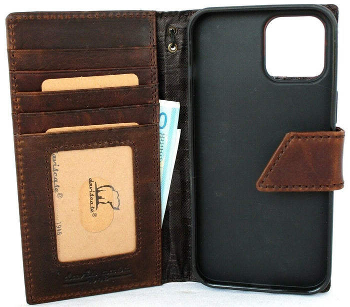 Handmade Genuine Leather iPhone Wallet Case: Vintage Magnetic Bracket