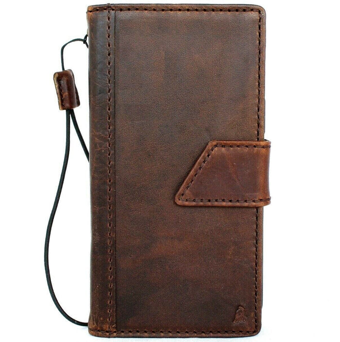 Handmade Genuine Leather iPhone Wallet Case: Vintage Magnetic Bracket