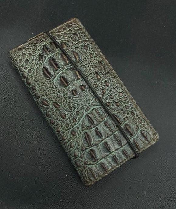 Handmade Green Leather iPhone Wallet Case: Removable Card Slots