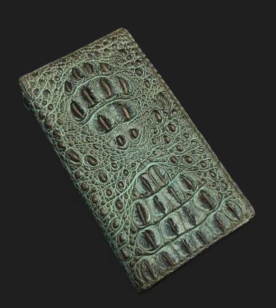 Handmade Green Leather iPhone Wallet Case: Removable Card Slots