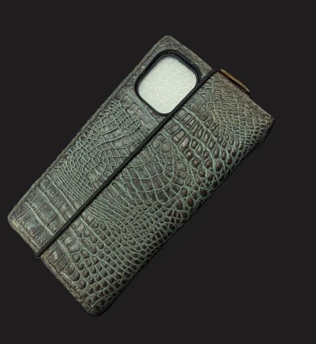 Handmade Green Leather iPhone Wallet Case: Removable Card Slots