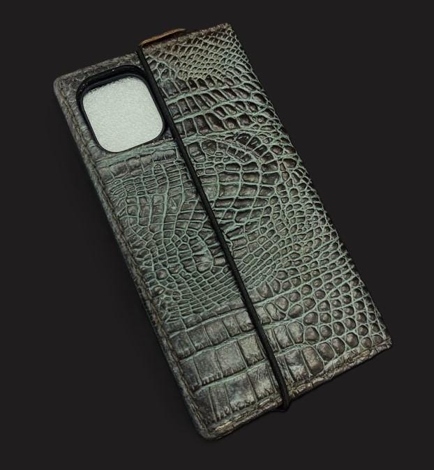 Handmade Green Leather iPhone Wallet Case: Removable Card Slots