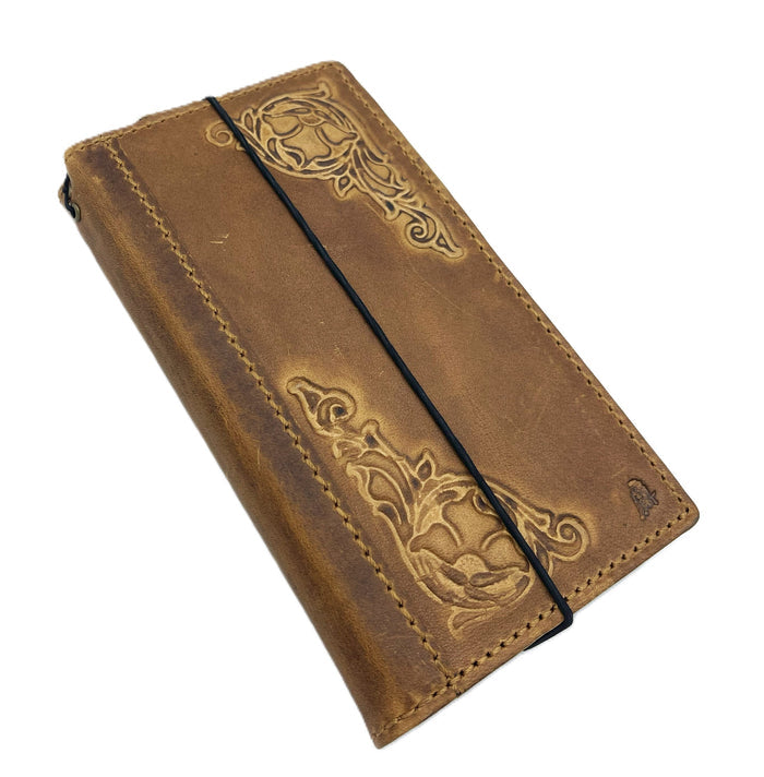 Handmade Leather Art Wallet for Galaxy: Floral Design Card Slots