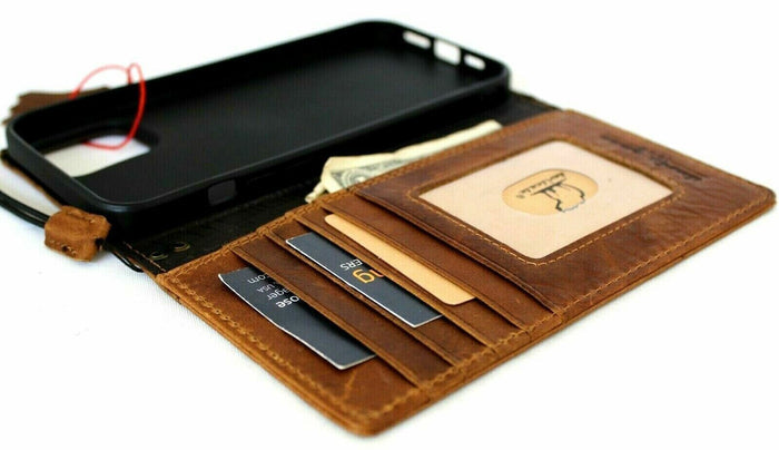 Handmade Leather Art Wallet for Galaxy: Floral Design Card Slots