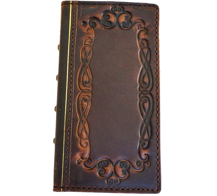 Handmade Leather Book iPhone Case: Vintage Art Design Wallet Cover