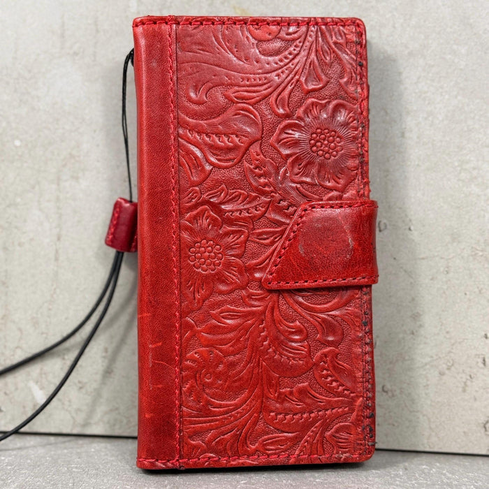Handmade Leather Book Phone Case: Vintage Gray Blue iPhone Cover