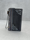 Handmade Leather Book Phone Case: Vintage Gray Blue iPhone Cover