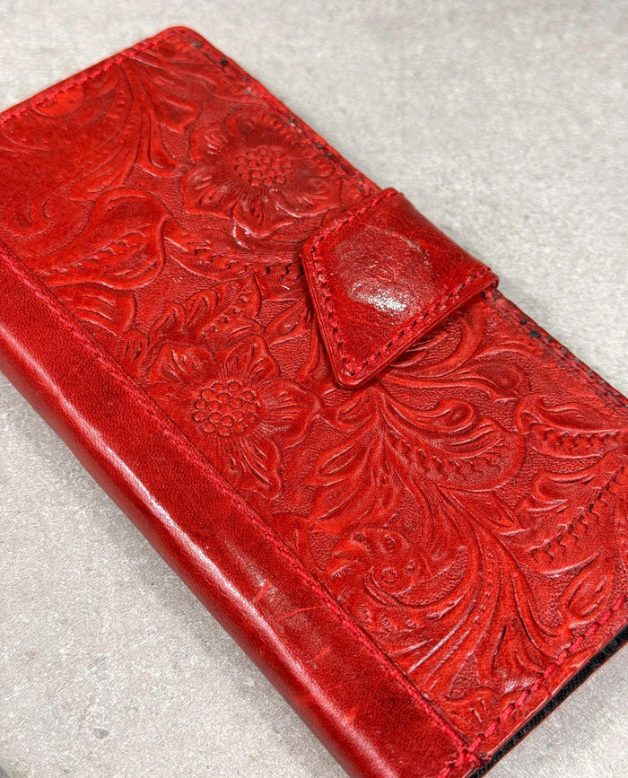 Handmade Leather Book Phone Case: Vintage Gray Blue iPhone Cover