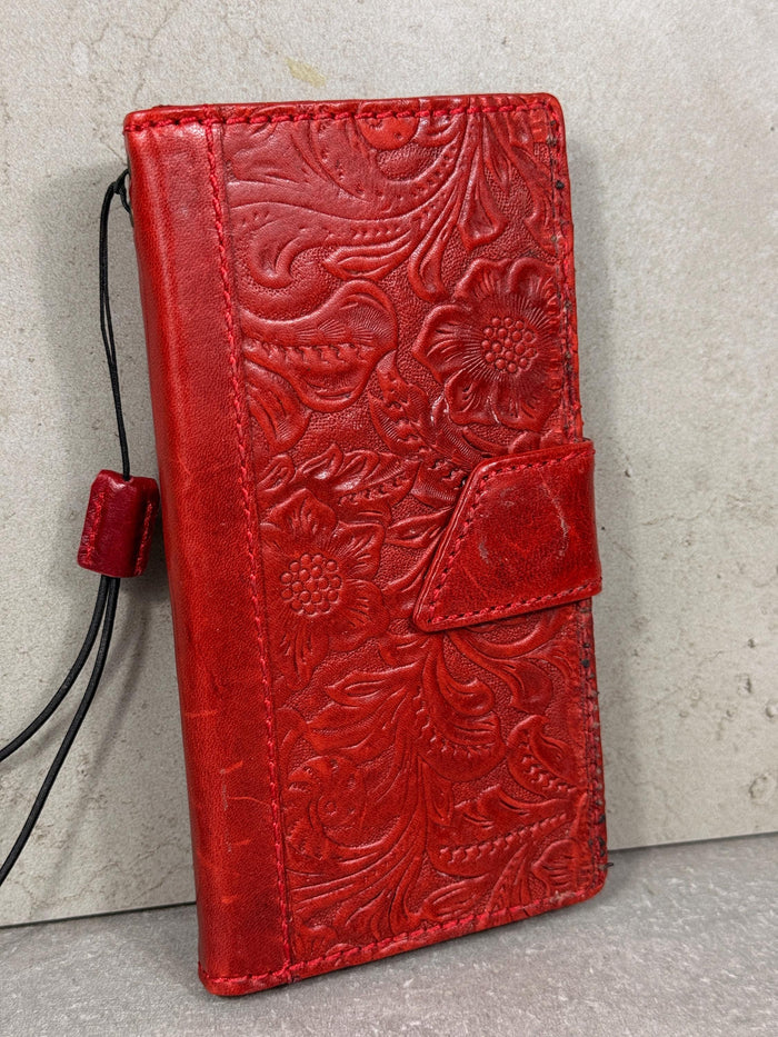 Handmade Leather Book Phone Case: Vintage Gray Blue iPhone Cover