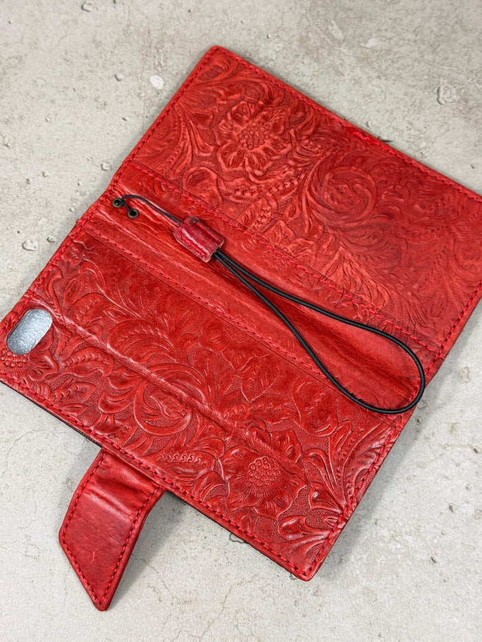 Handmade Leather Book Phone Case: Vintage Gray Blue iPhone Cover