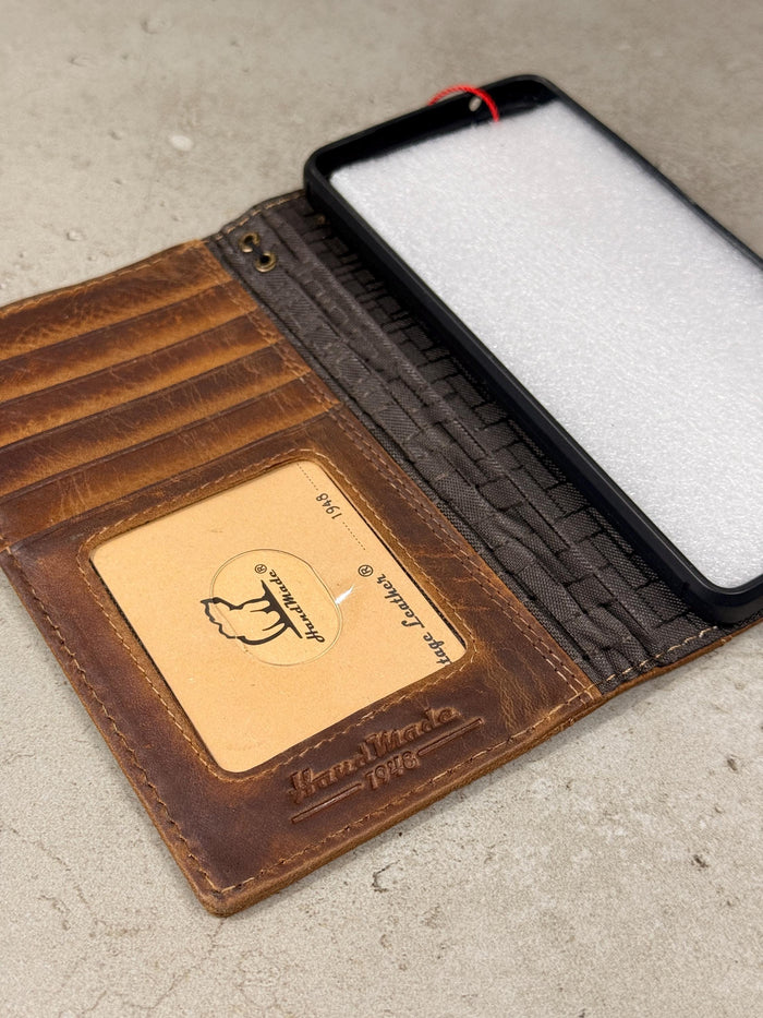 Handmade Leather Book Phone Case: Vintage Gray Blue iPhone Cover