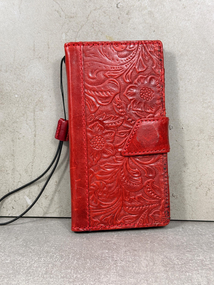 Handmade Leather Book Phone Case: Vintage Gray Blue iPhone Cover