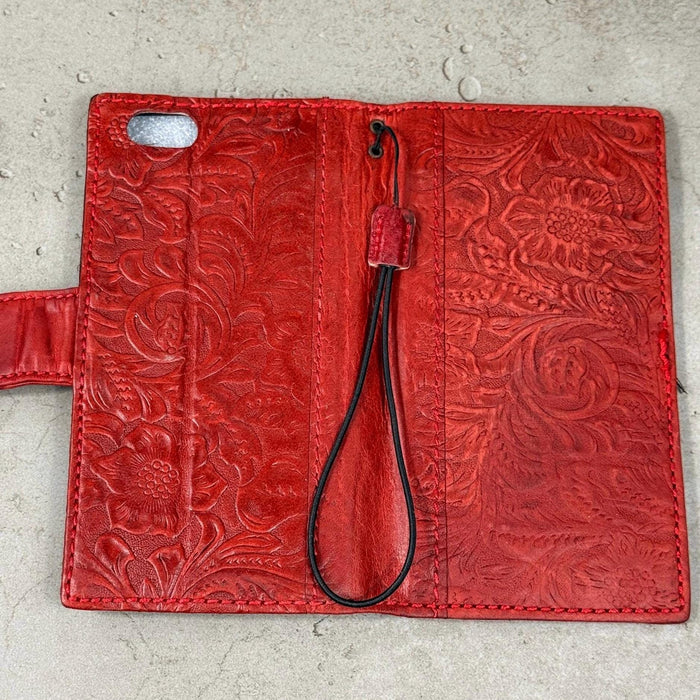 Handmade Leather Book Phone Case: Vintage Gray Blue iPhone Cover