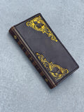Handmade Leather Book Wallet Case for Galaxy: Gold Decoration