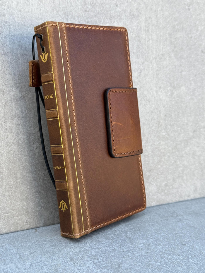 Handmade Leather Book Wallet Case for Galaxy S21 S22 S23 S24 S25 Ultra