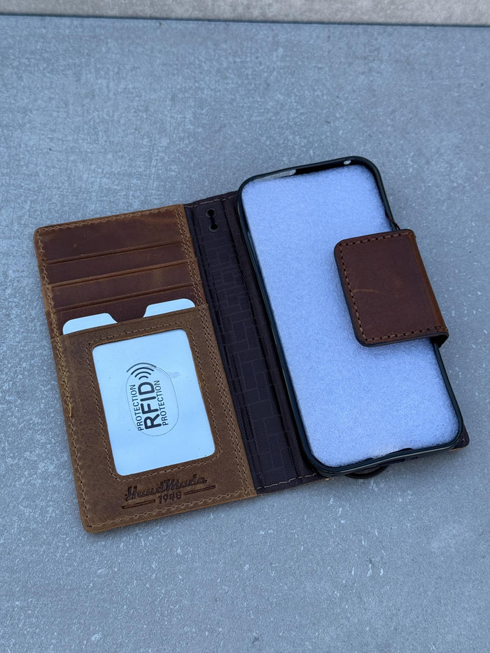 Handmade Leather Book Wallet Case for Galaxy S21 S22 S23 S24 S25 Ultra