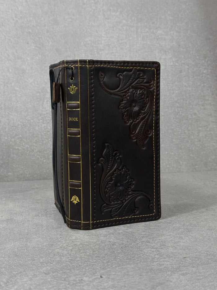 Handmade Leather Book Wallet Case for iPhone: Vintage Style Card Slots