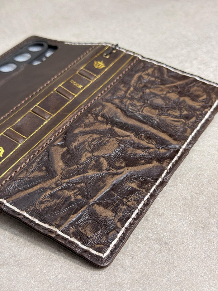 Handmade Leather Book Wallet Case for iPhone: Vintage Style Card Slots