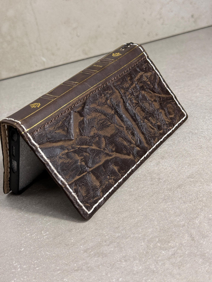 Handmade Leather Book Wallet Case for iPhone: Vintage Style Card Slots