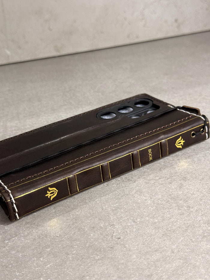 Handmade Leather Book Wallet Case for iPhone: Vintage Style Card Slots