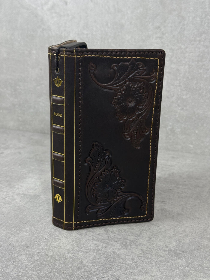 Handmade Leather Book Wallet Case for iPhone: Vintage Style Card Slots