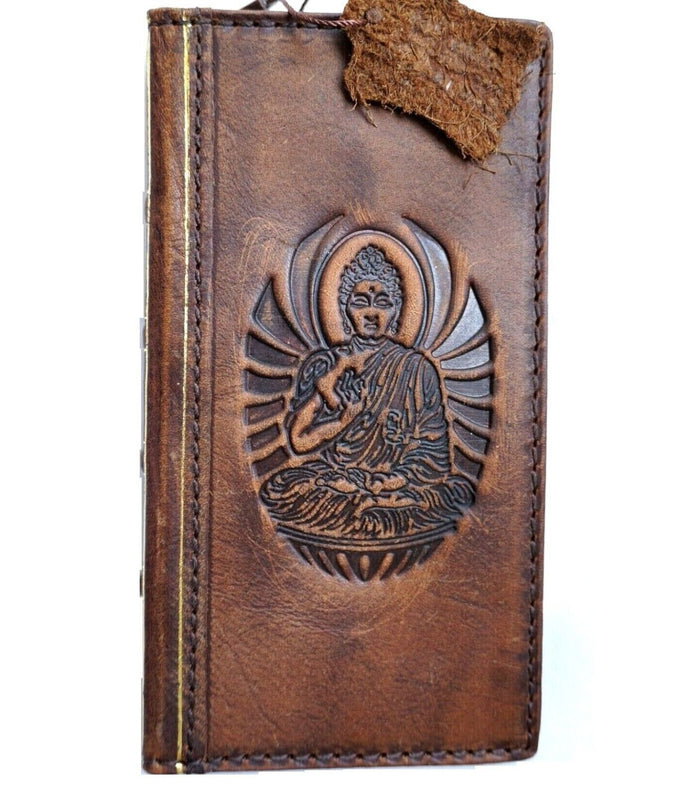 Handmade Leather Galaxy Phone Case: Buddha Art Wallet Book Cover