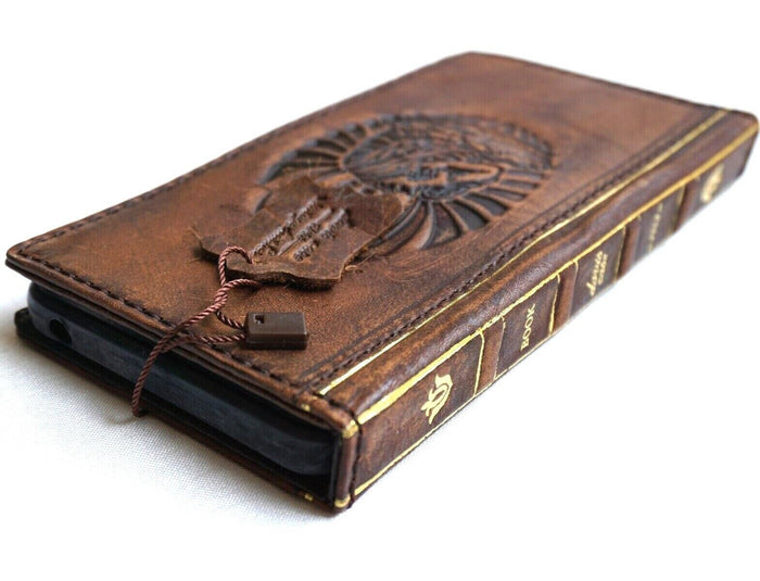 Handmade Leather Galaxy Phone Case: Buddha Art Wallet Book Cover