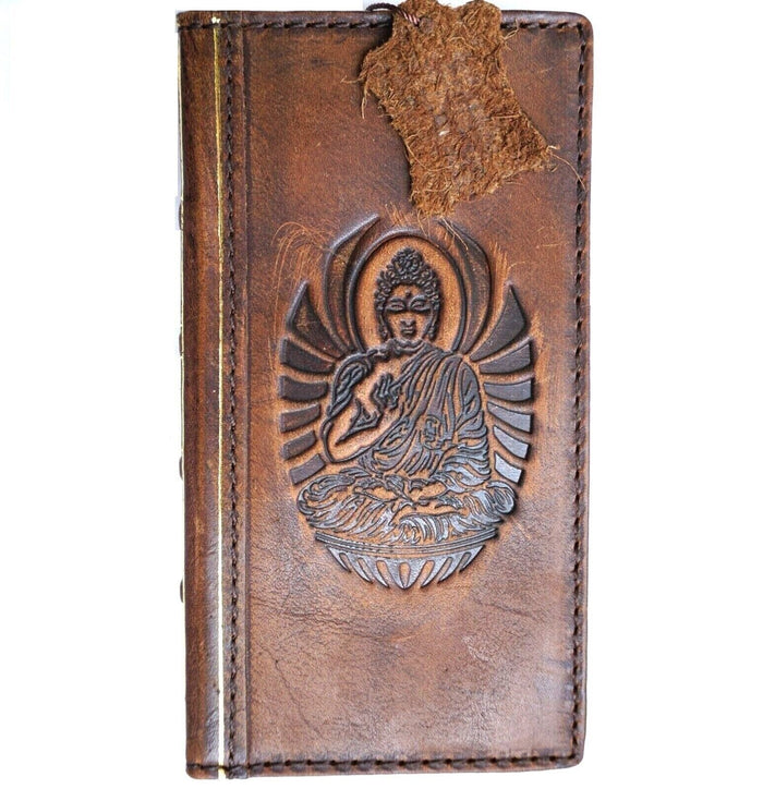 Handmade Leather Galaxy Phone Case: Buddha Art Wallet Book Cover